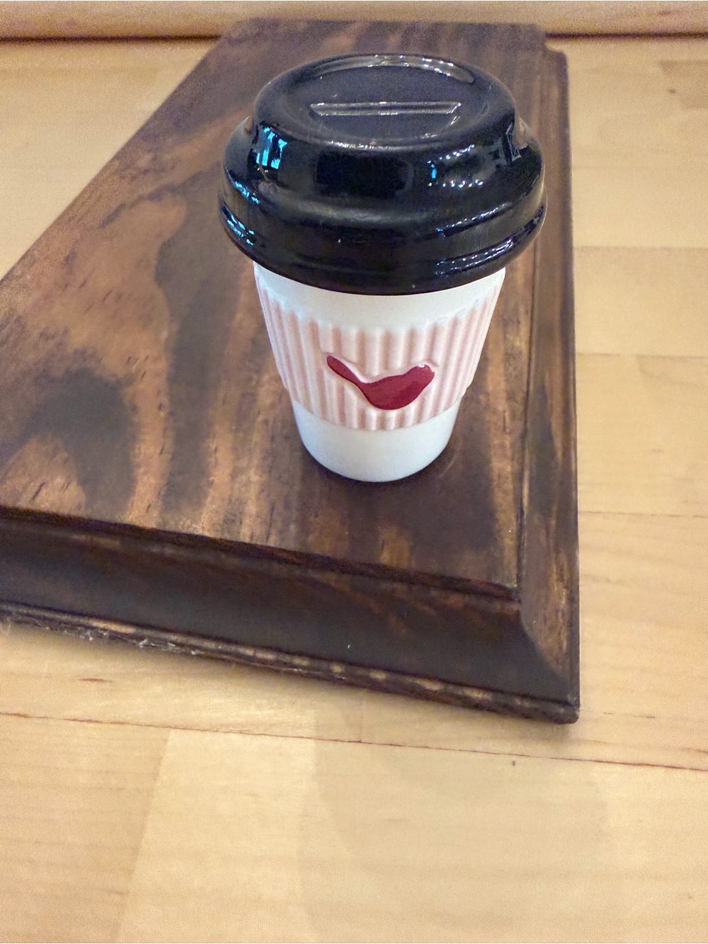 Nora Fleming Ceramic Mug mini with Black Lid and Red Bird Accent